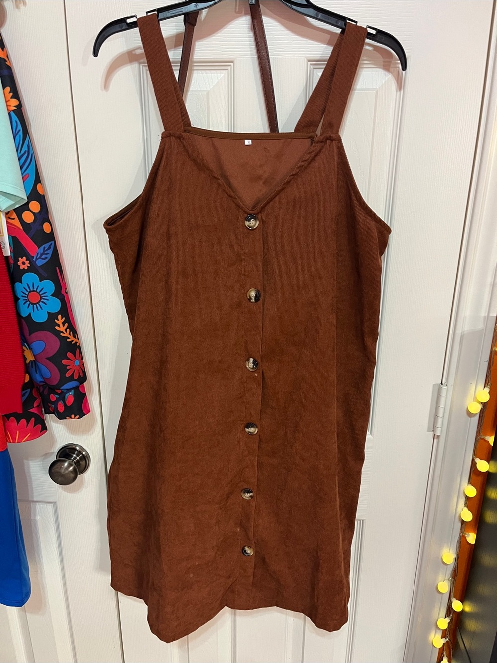 Brown Button-Front Pinafore Dress comes with Round Fossil purse